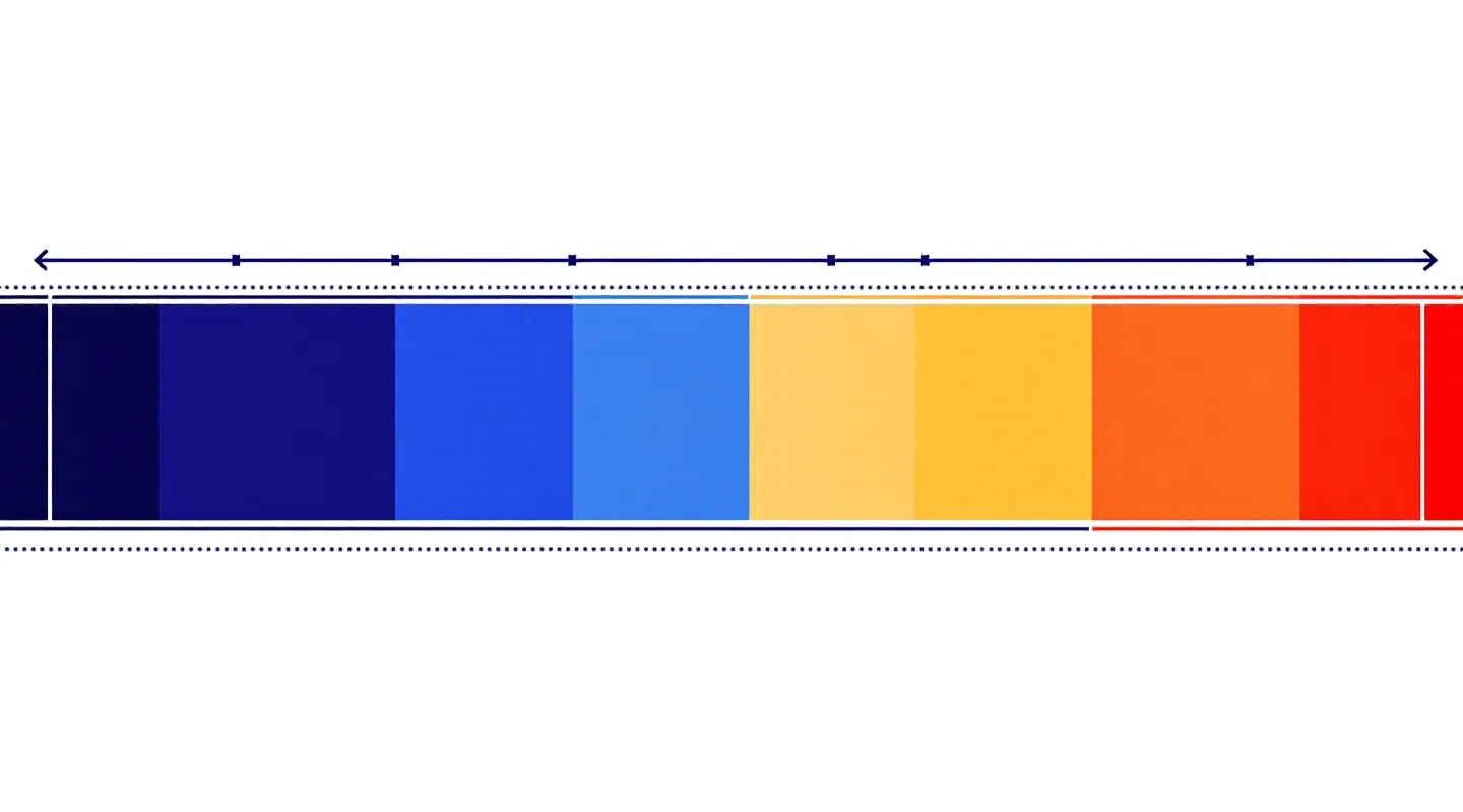 Four flat-color regulatory-status blocks in indigo and three reds in a horizontal band with ink hairlines on white